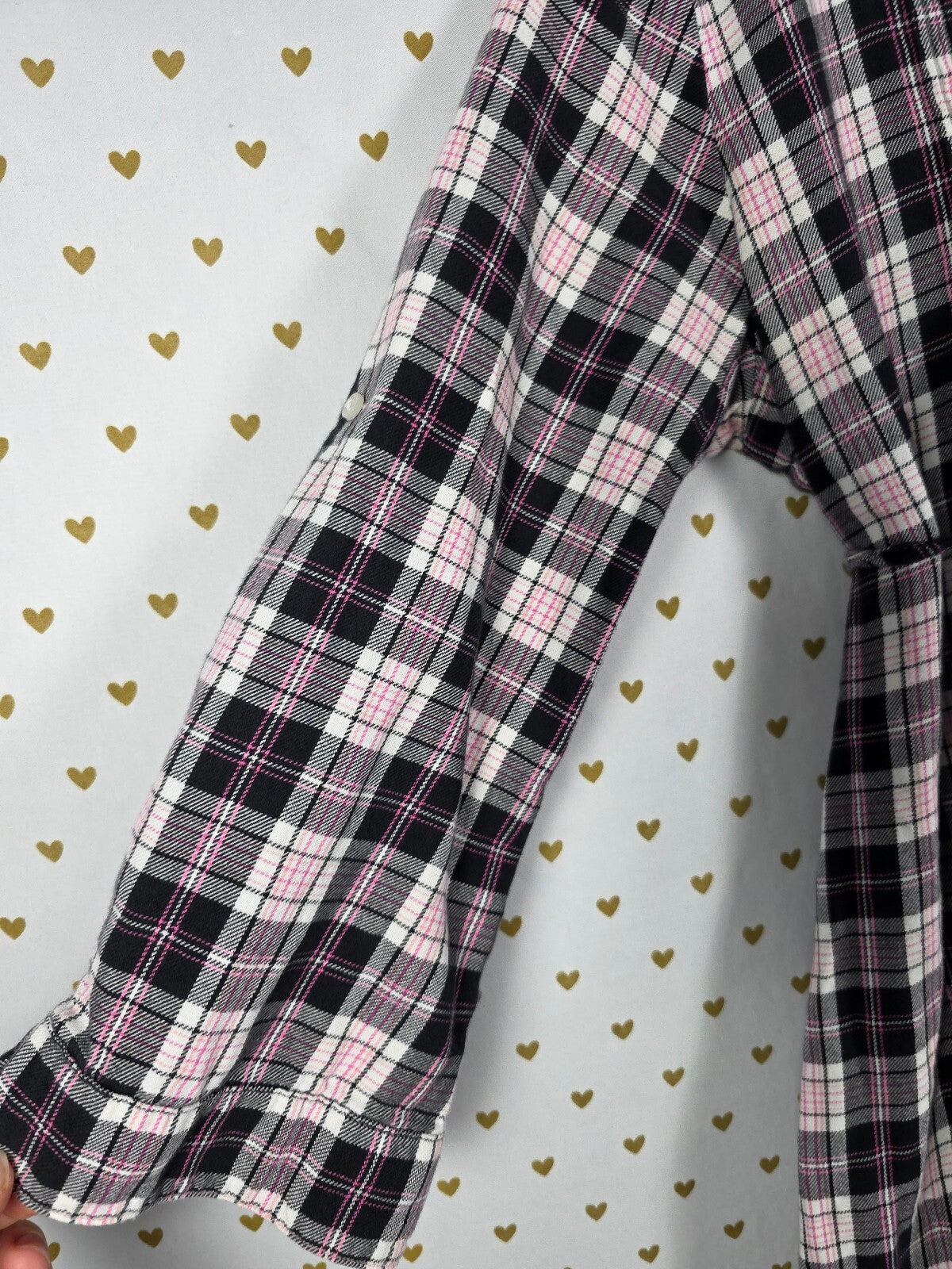 Victoria's Secret PINK Plaid Flannel Shirt Dress Rhinestone Hem Tie Waist M