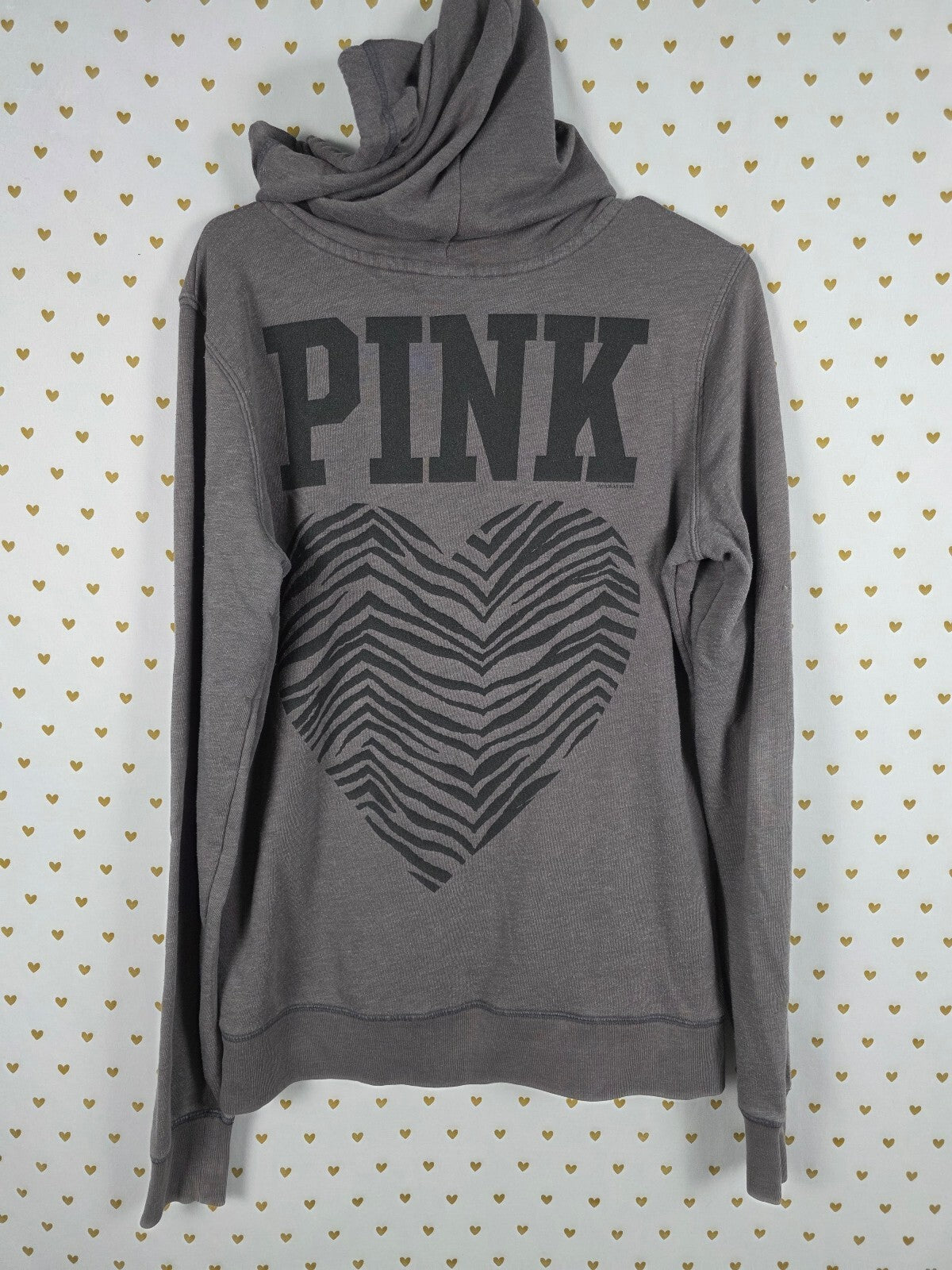 Victorias Secret Pink Vintage Zebra Heart Y2k Full Zip Hoodie Sweater Medium