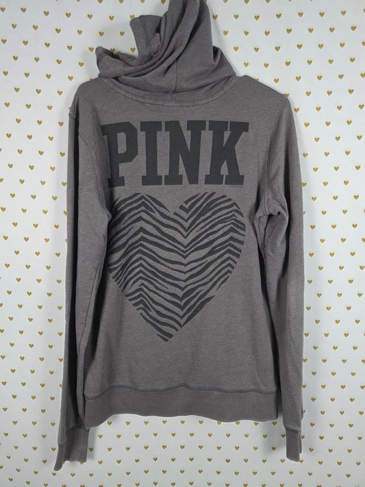Victorias Secret Pink Vintage Zebra Heart Y2k Full Zip Hoodie Sweater Medium