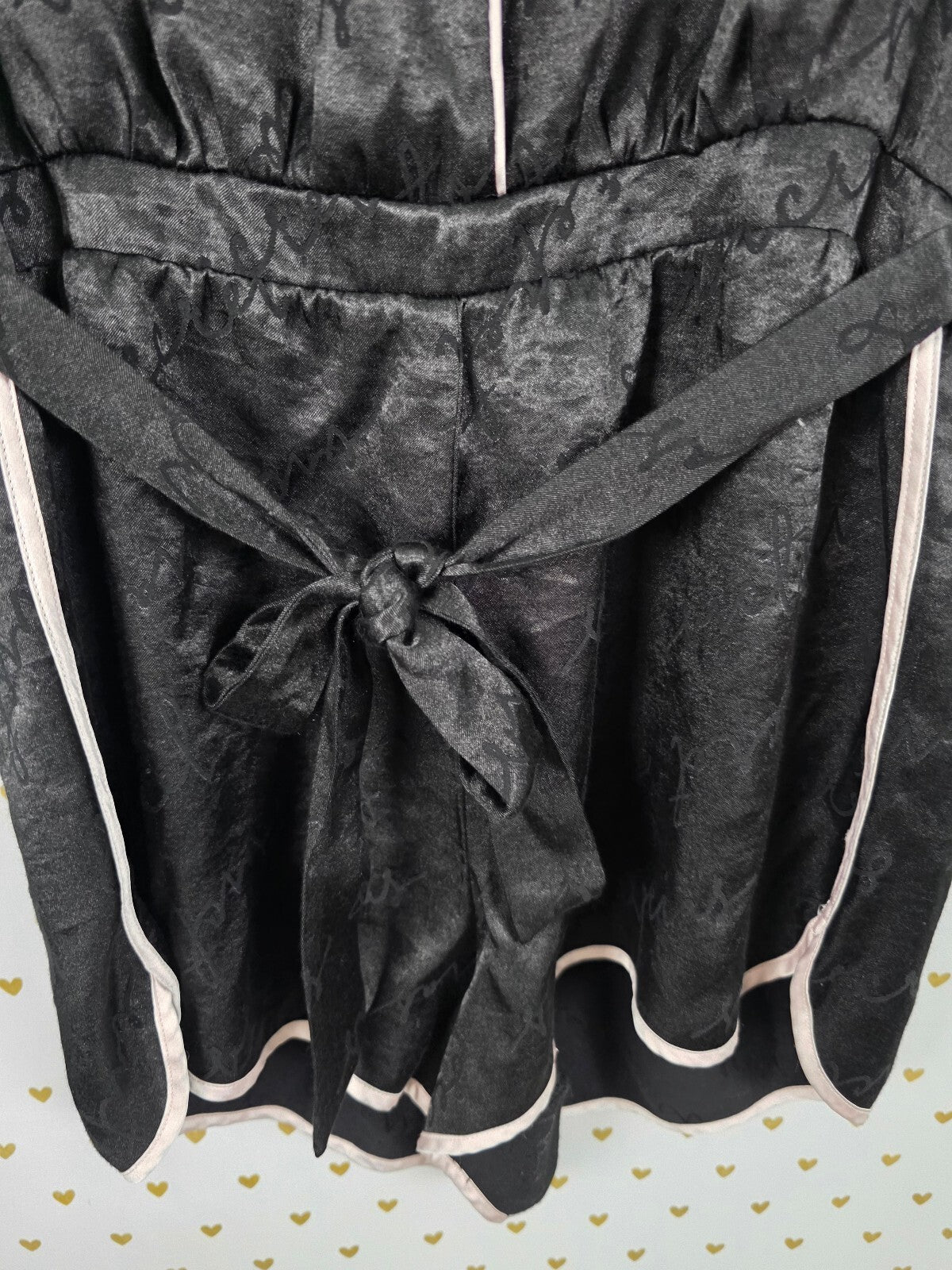 Victorias Secret Black Satin logo Sleep ROMPER one Piece Pajamas SMALL
