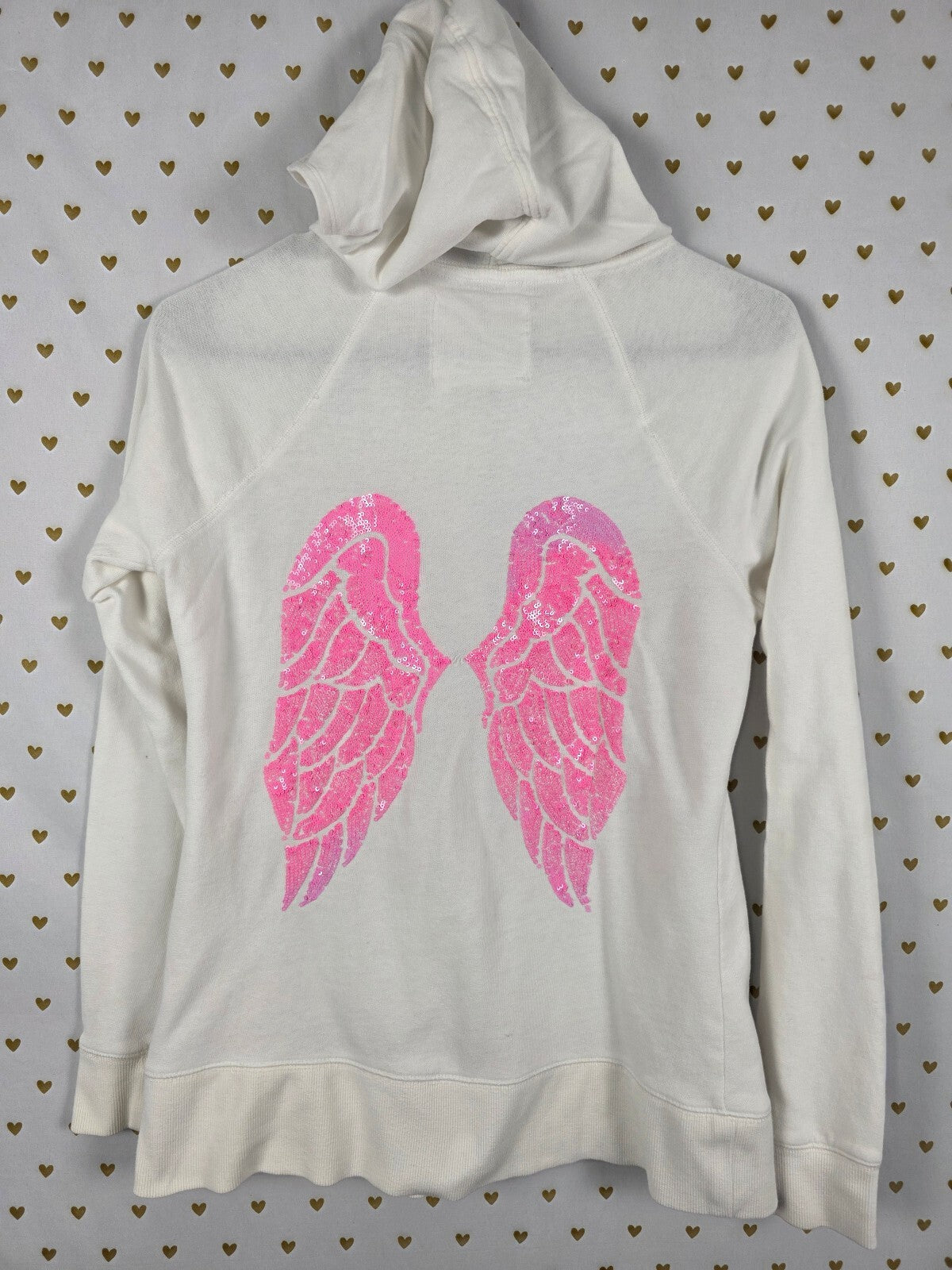 Victorias Secret Pink ANGELS Wings Hoodie Jacket MEDIUM Full Zip White Sequined