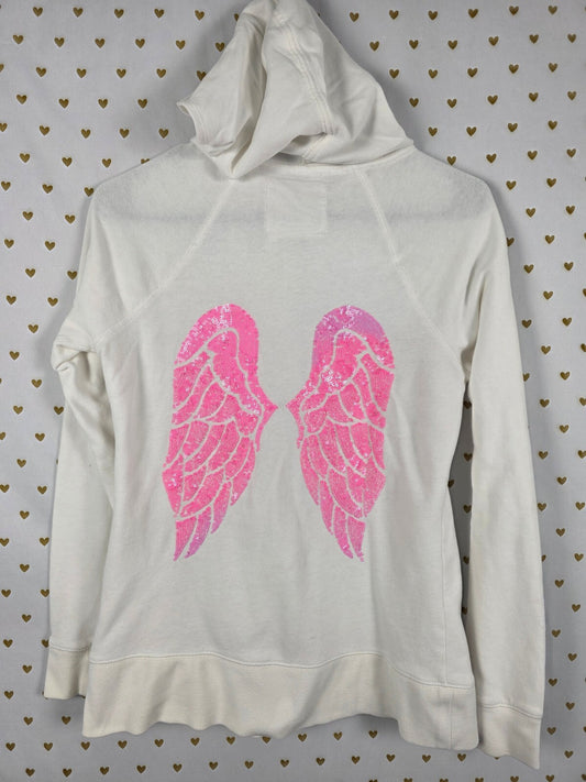 Victorias Secret Pink ANGELS Wings Hoodie Jacket MEDIUM Full Zip White Sequined