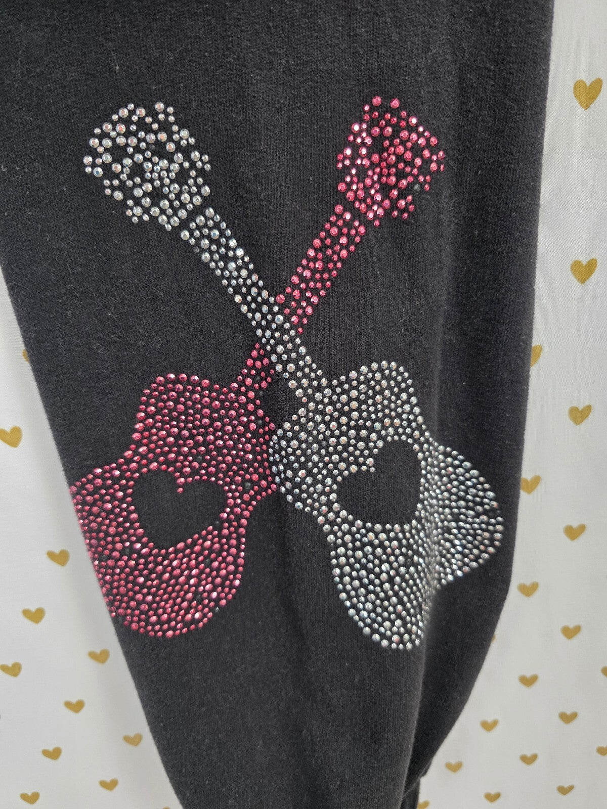 Vintage 2009 VS PINK Rhinestone Guitar Sweatpants Black BLING Small Y2K
