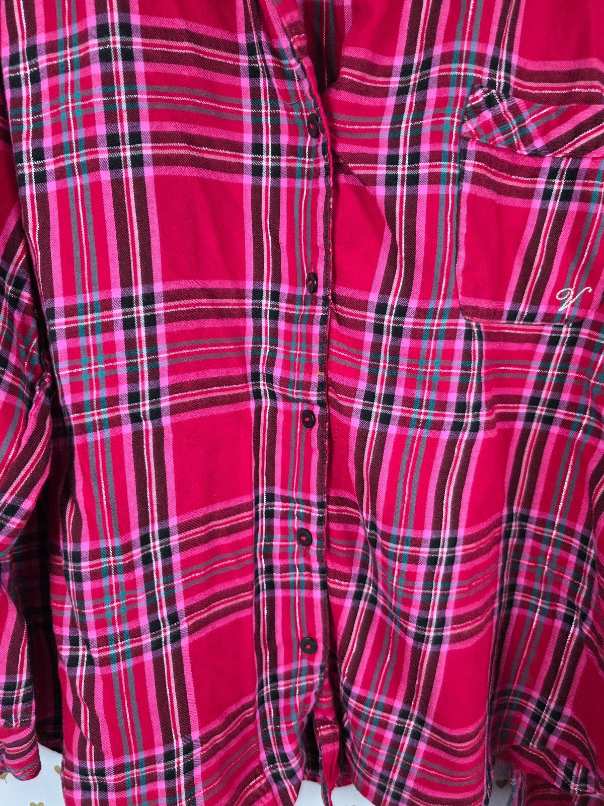 Victorias Secret Red Plaid Pajama Set 2pc Shirt Pants Bottoms PJ XL