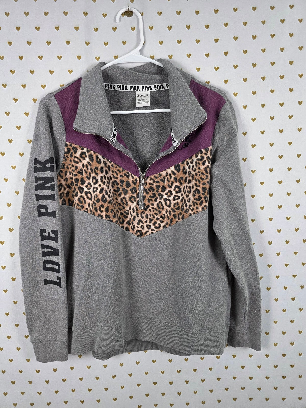 Victorias Secret Pink Animal Print Leopard Quarter Zip Sweater SMALL