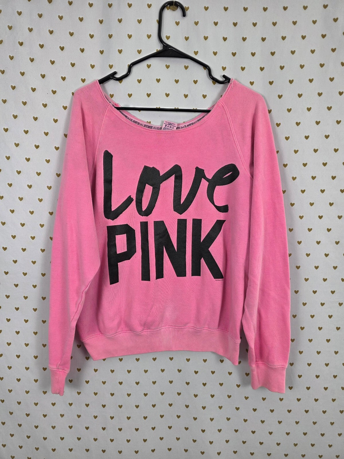 Victorias Secret Pink Slouchy Vintage Off Shoulder Sweater Shirt Medium