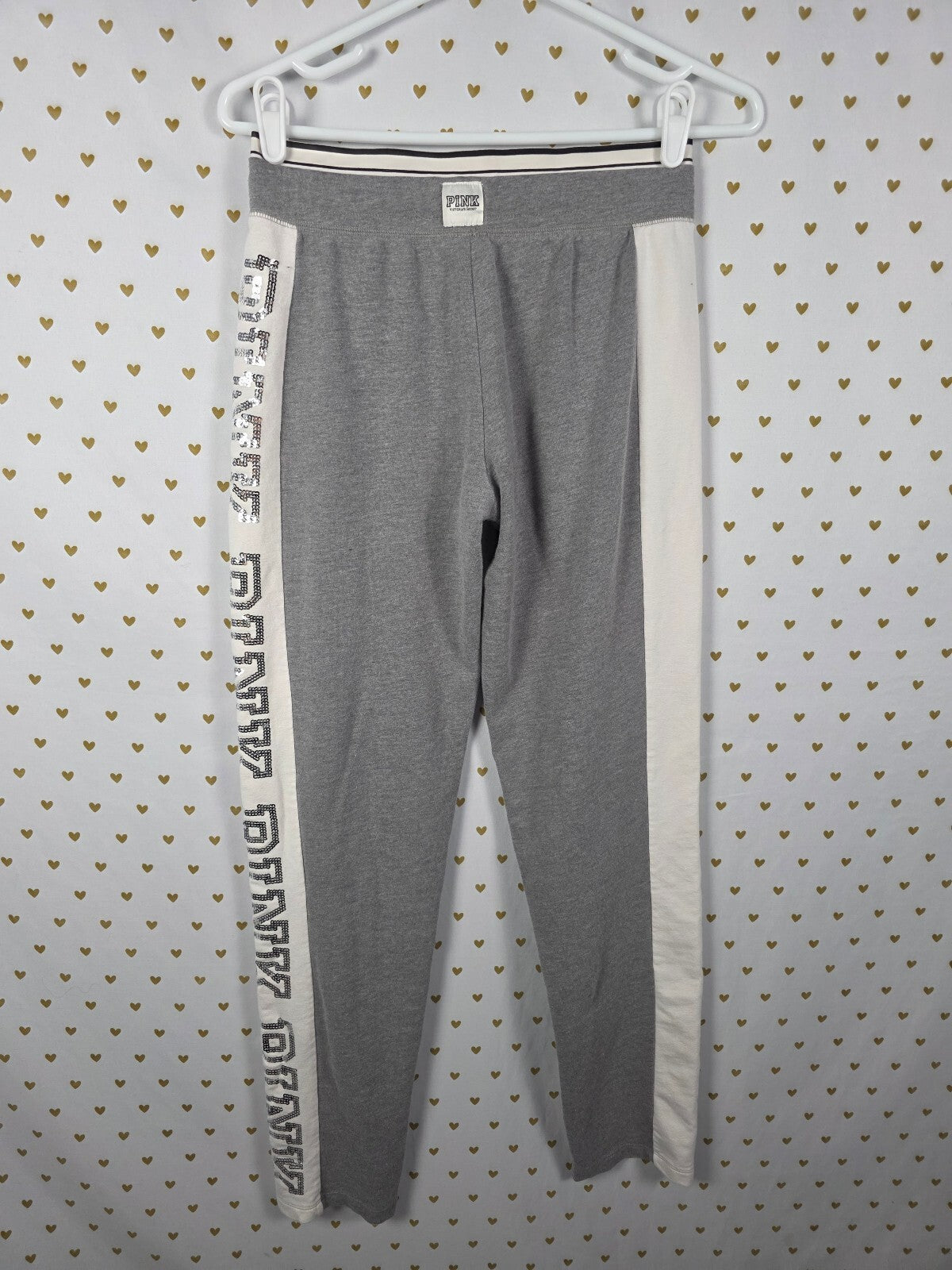 Victorias Secret PINK Bling sequined Logo Sweats Sweatpants Silver XS