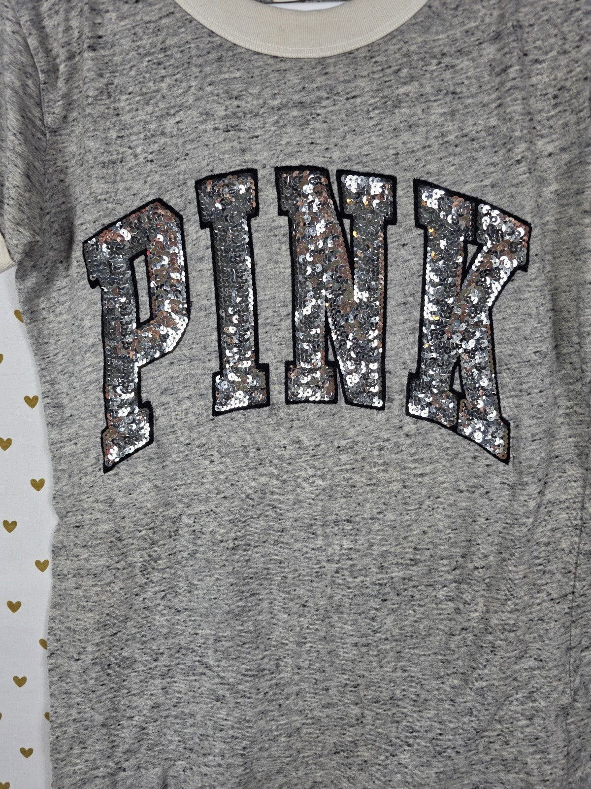 Victorias Secret PINK Grey Bling Sequin Ringer Tee shirt XS