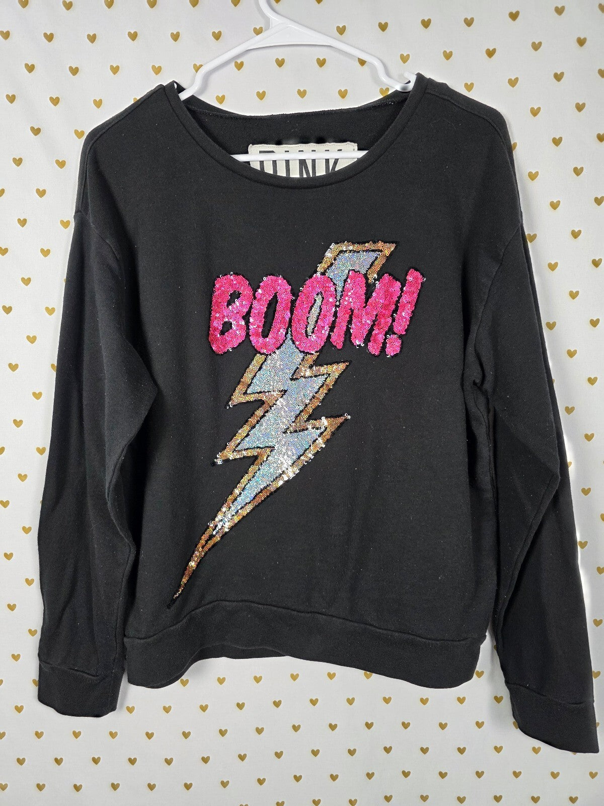 Victorias Secret Pink BLING BOOM Sequin Slouchy Sweater Shirt MEDIUM