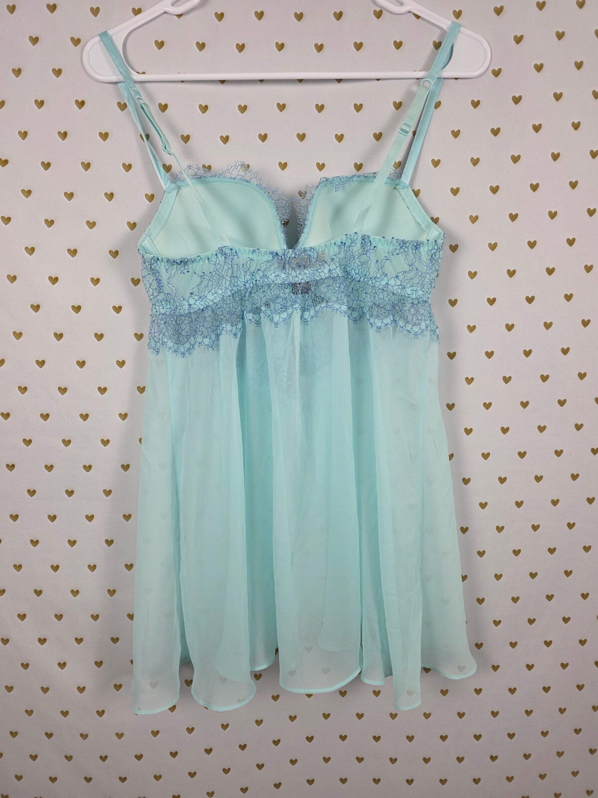 Victoria's Secret 36C Blue Lace Babydoll Chemise Lingerie Y2K Satin Bow