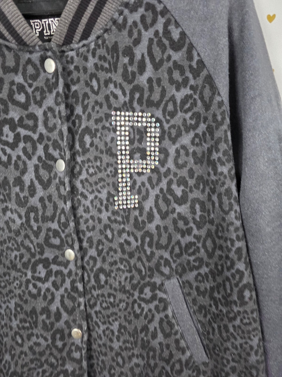Victorias Secret Pink BLING CHEETAH LEOPARD Logo Varsity Bomber LARGE