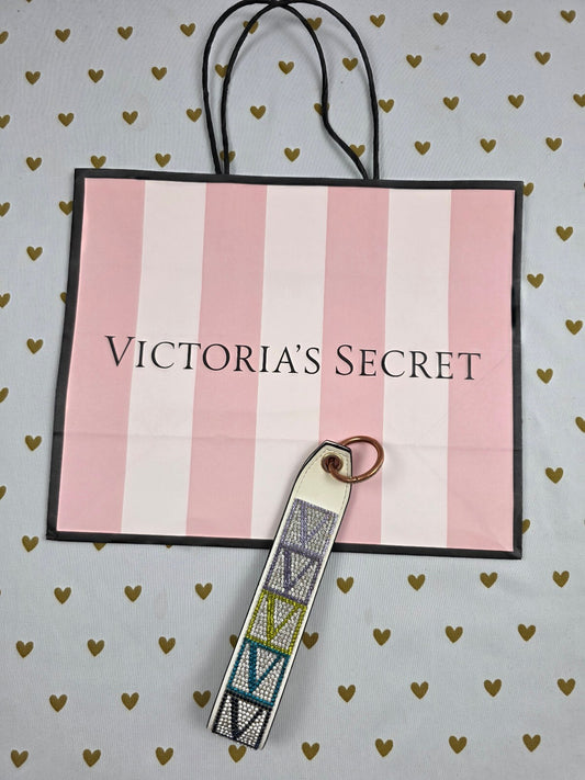 Victoria Secret BLING wristlet strap keychain Logo Studded Handle Rhinestone