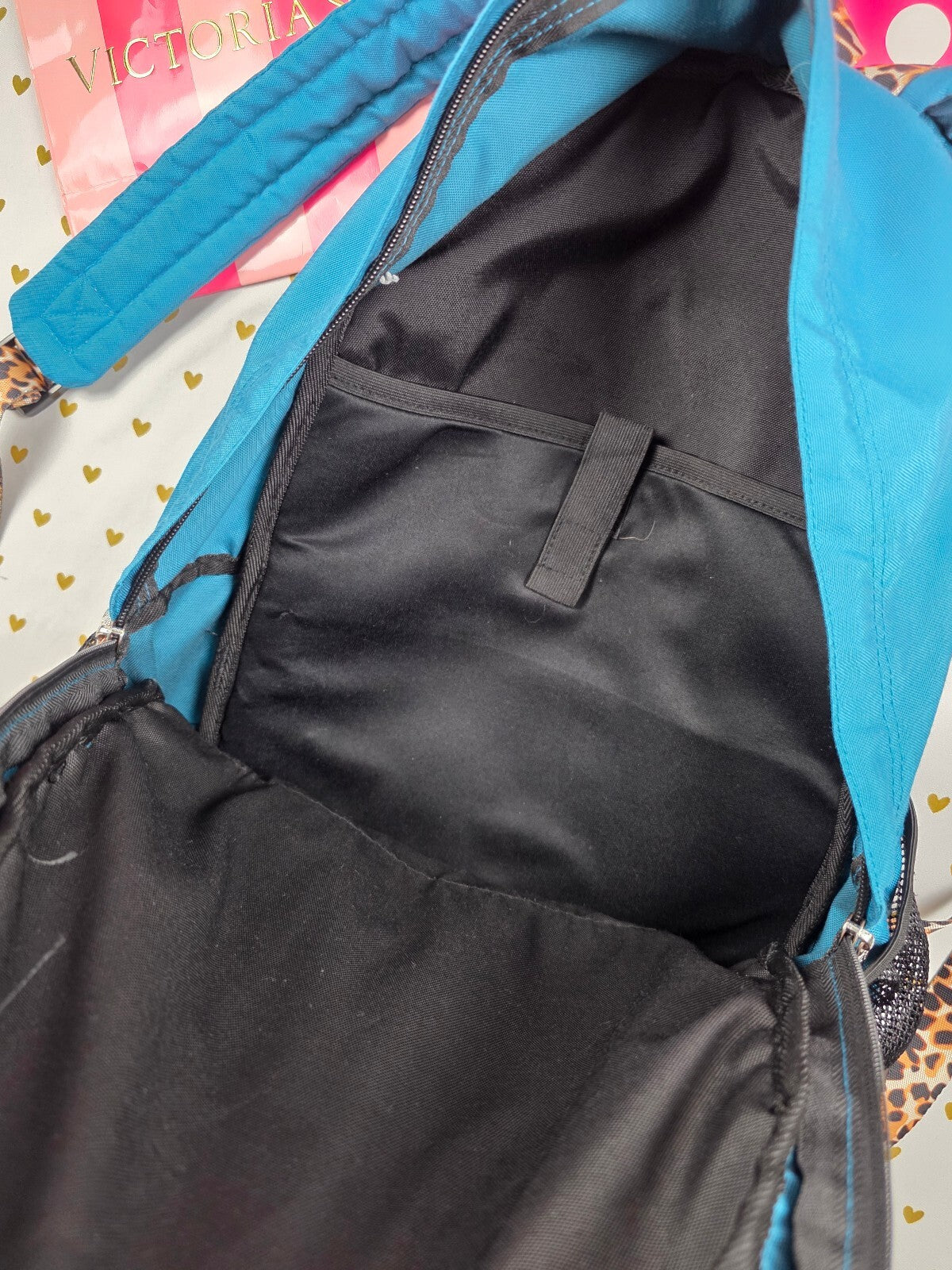 Victoria's Secret PINK Backpack Jade Teal Leopard Straps Full Size Bookbag
