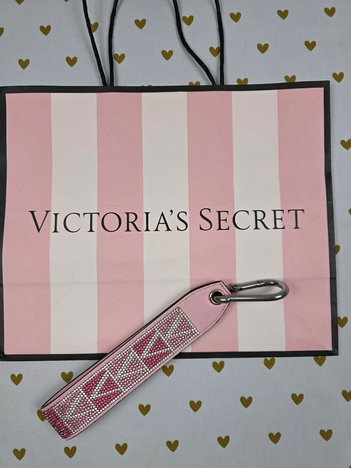 Victoria Secret BLING wristlet strap keychain Logo  Rhinestone Studded Handle