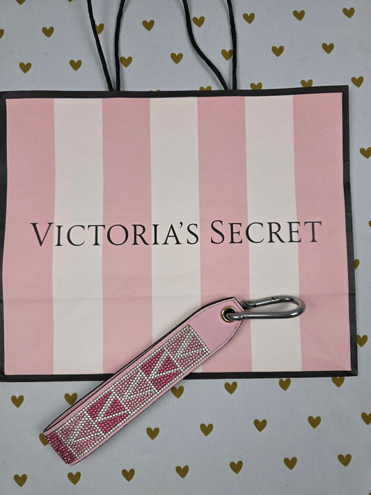 Victoria Secret BLING wristlet strap keychain Logo  Rhinestone Studded Handle