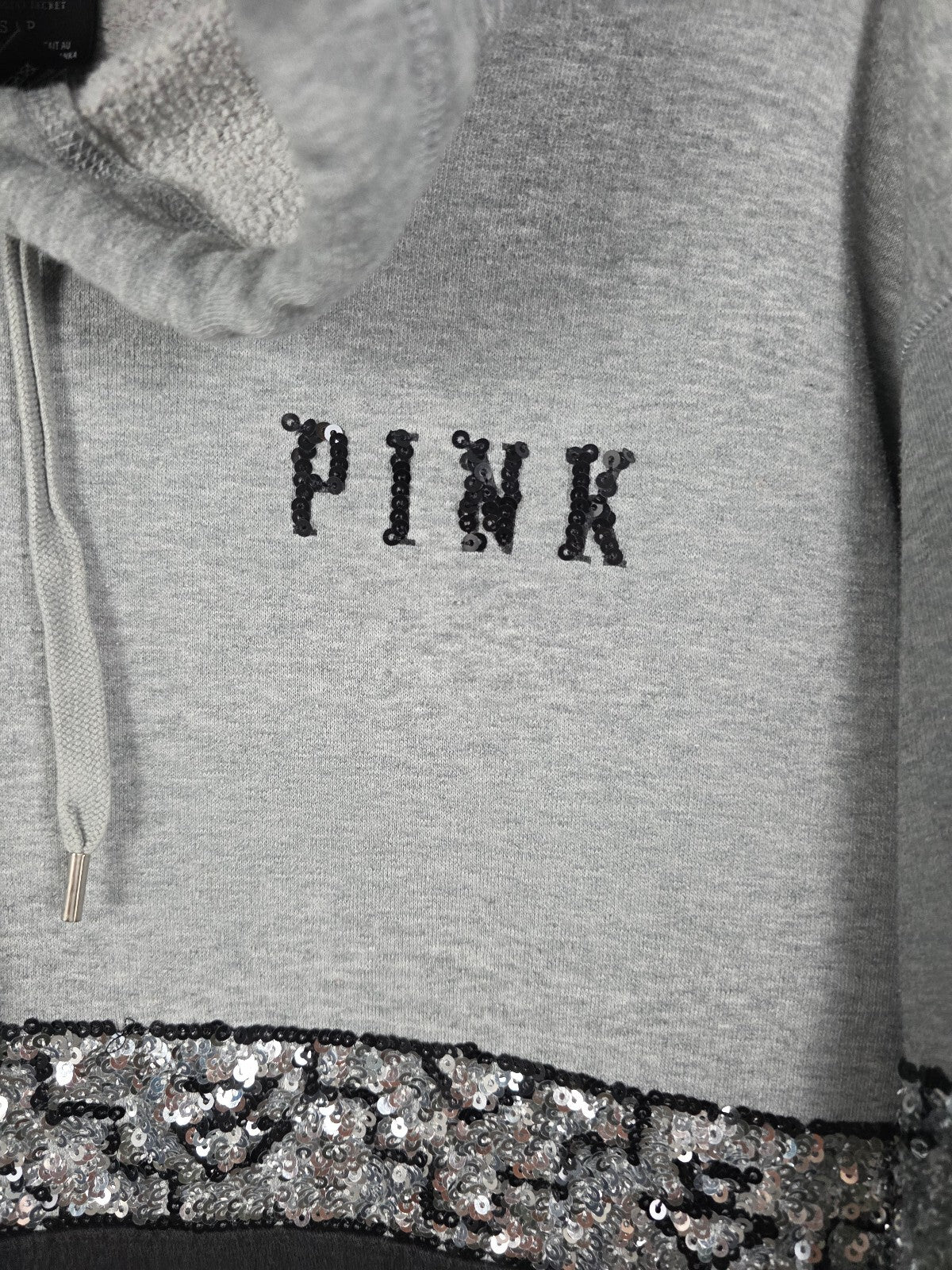 Victoria's Secret PINK BLING Sequin Hoodie Gray Black Pullover Small S
