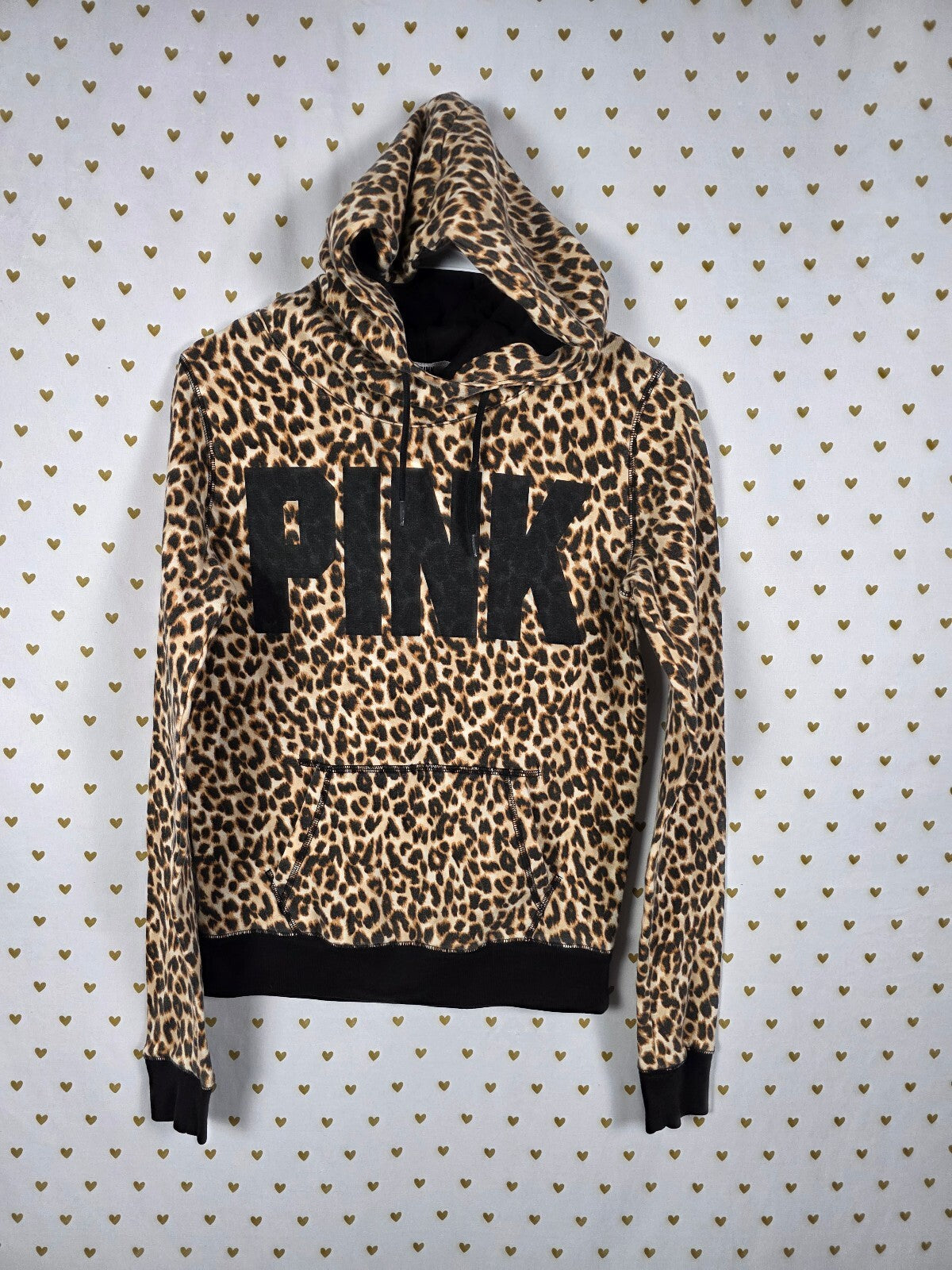 PINK Victoria's Secret Leopard Print Hoodie Pullover Cowl Neck Pocket Size XS
