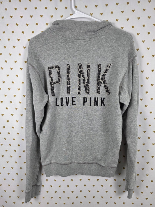 Victorias Secret Pink Quarter Zip Leopard Cheetah Sweater Shirt Logo XS