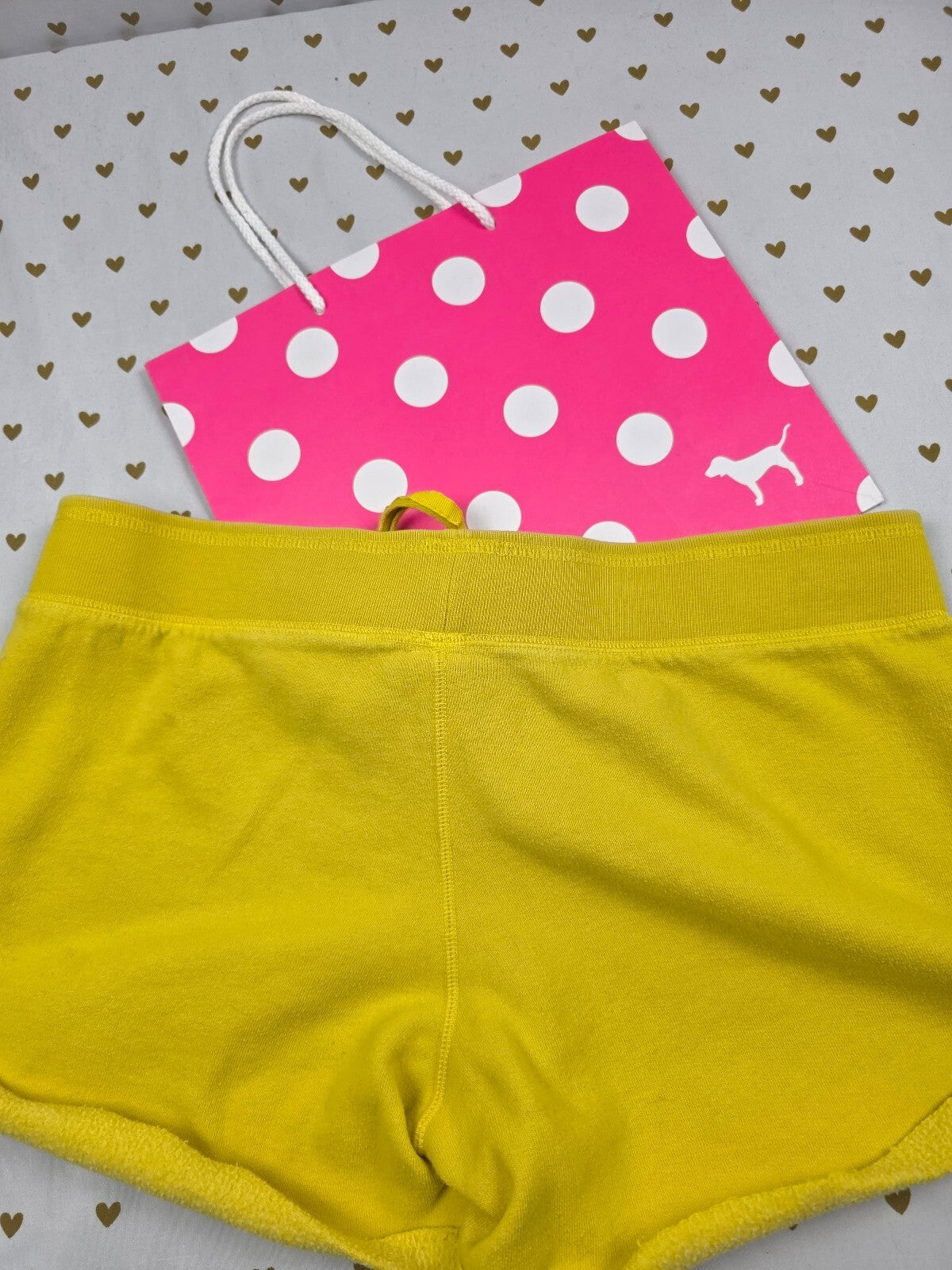 Victorias Secret PINK Vintage Logo Crest Yellow Sweat Shorts y2k MEDIUM2