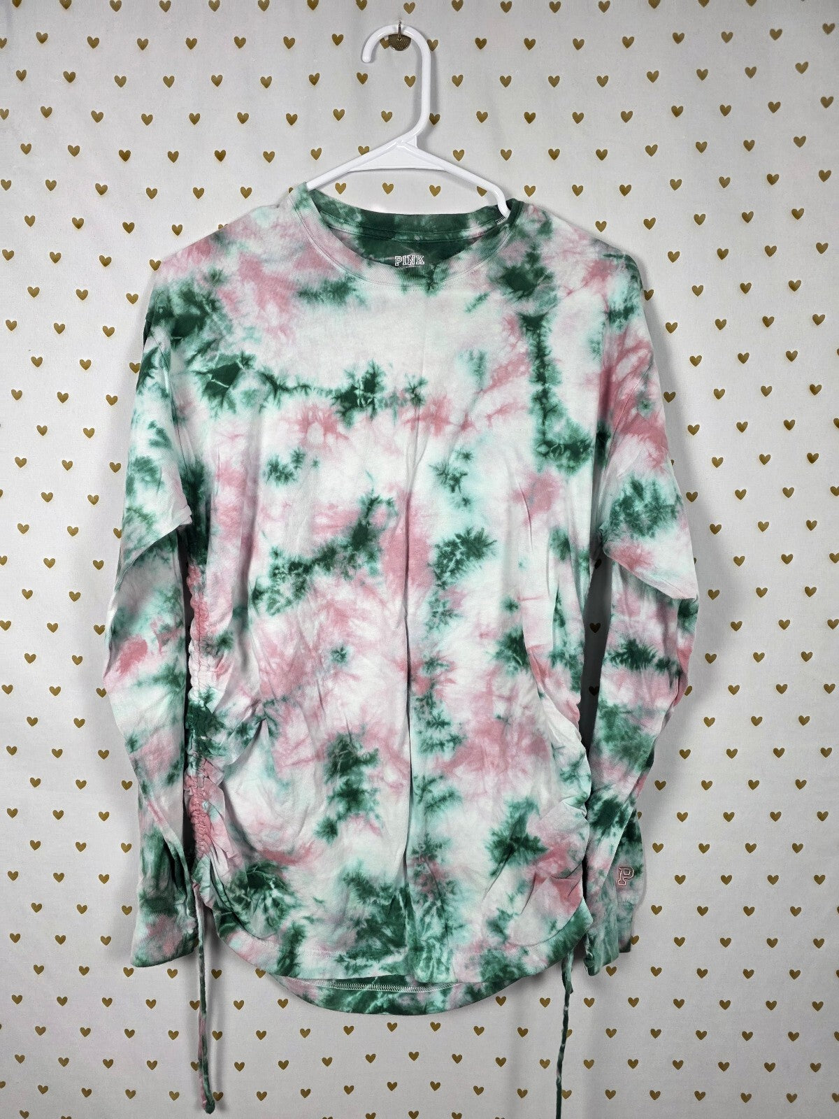 Victorias Secret PINK Tye Dye CInched Long Sleeve Tee shirt Oversized XS