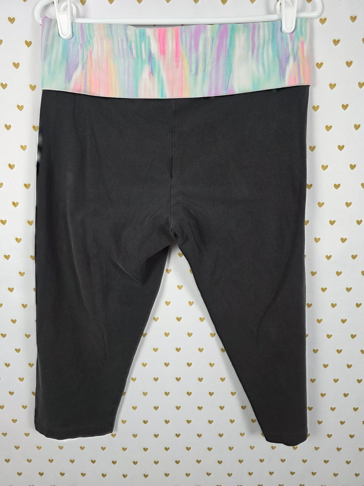 Victorias Secret PINK Vintage Rainbow Logo Foldover Yoga Pants Capri LARGE