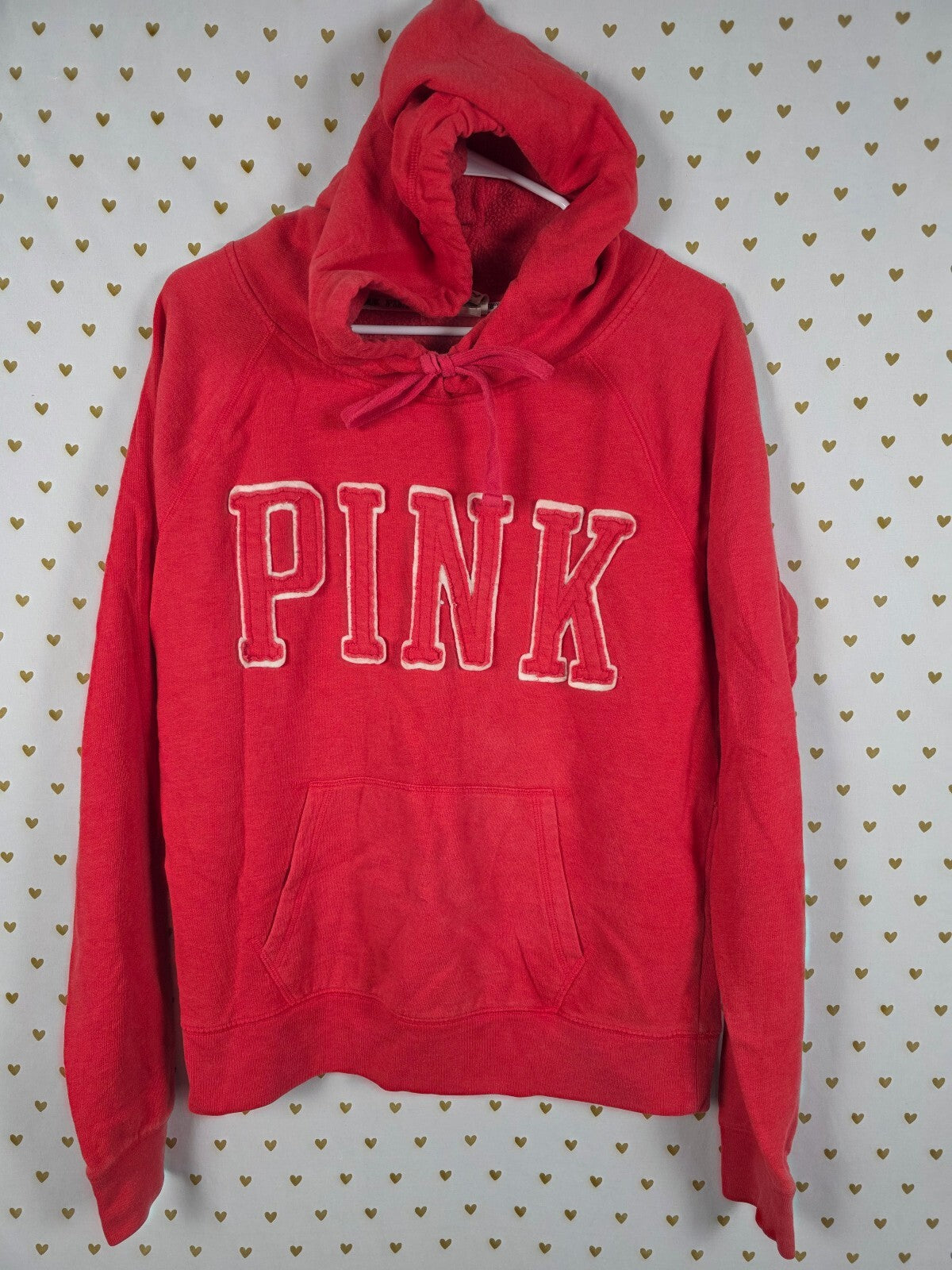 Victorias Secret Pink Embroidered Hooded Sweater Shirt Logo LARGE