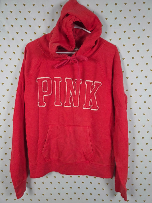 Victorias Secret Pink Embroidered Hooded Sweater Shirt Logo LARGE