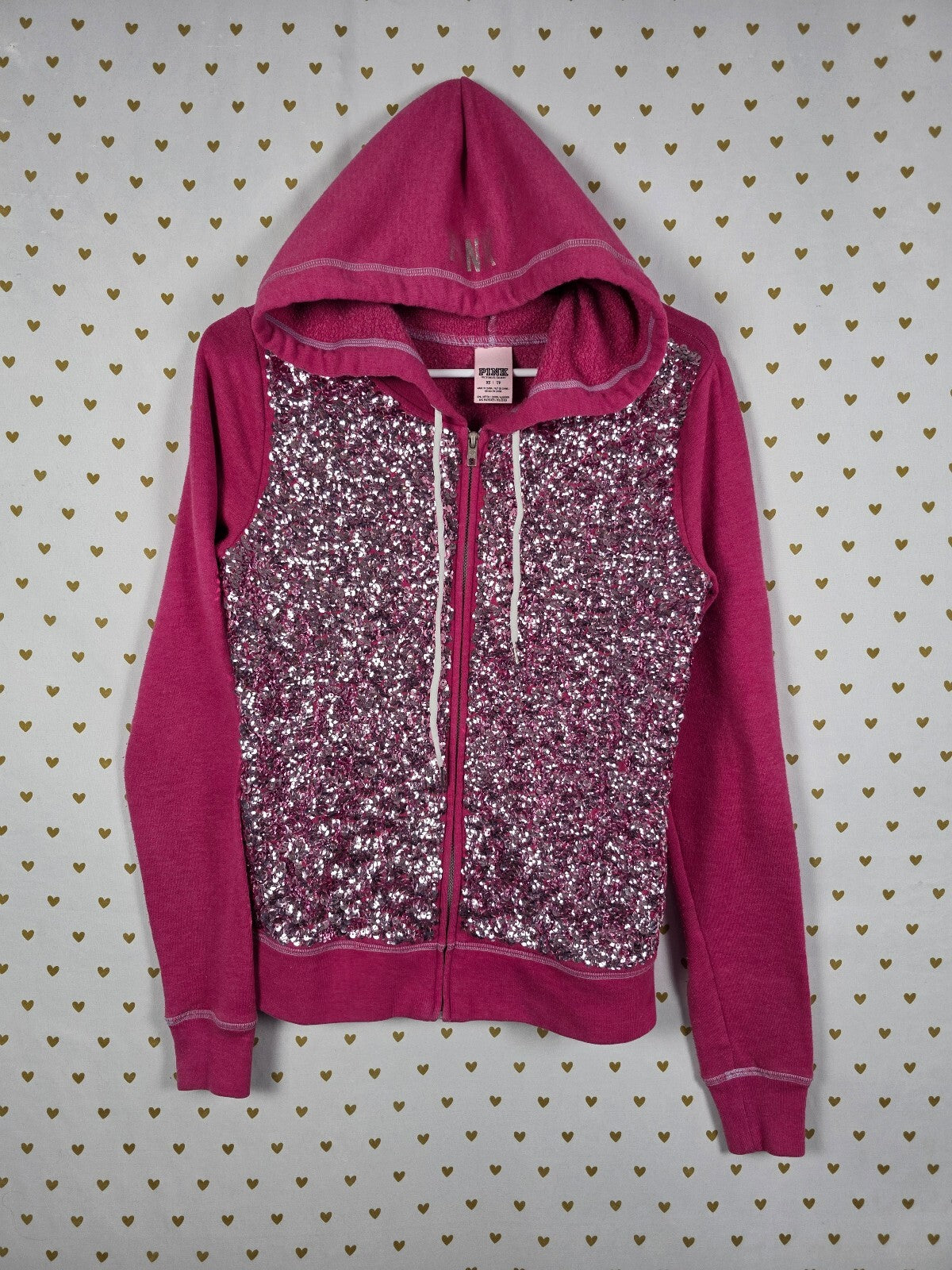 Victorias Secret Pink Bling Sequined Fashion Show Full zip Hoodie Jacket XS