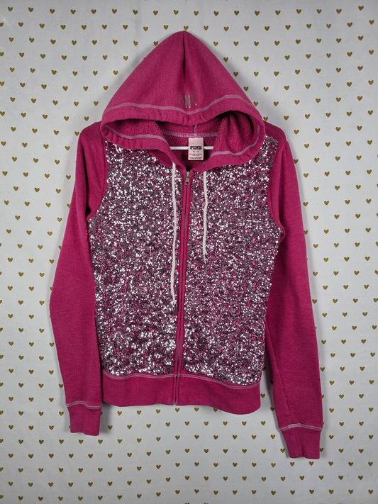 Victorias Secret Pink Bling Sequined Fashion Show Full zip Hoodie Jacket XS