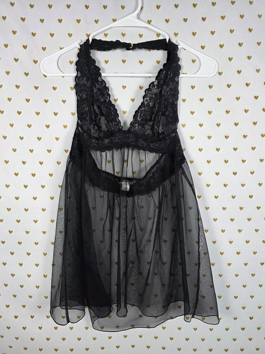 Victorias Secret Sheer Sexy Stretch Lace Halter Babydoll Lingerie nightie Dress