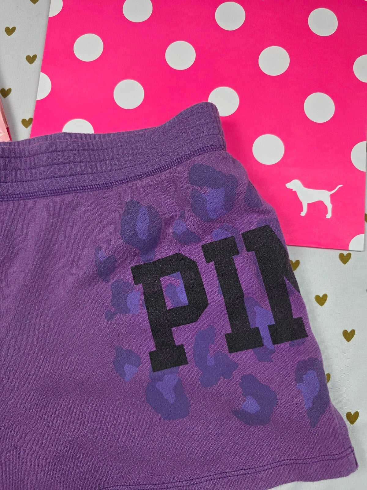 Vintage 2011 Victoria's Secret PINK Purple Leopard Logo Fleece Shorts M
