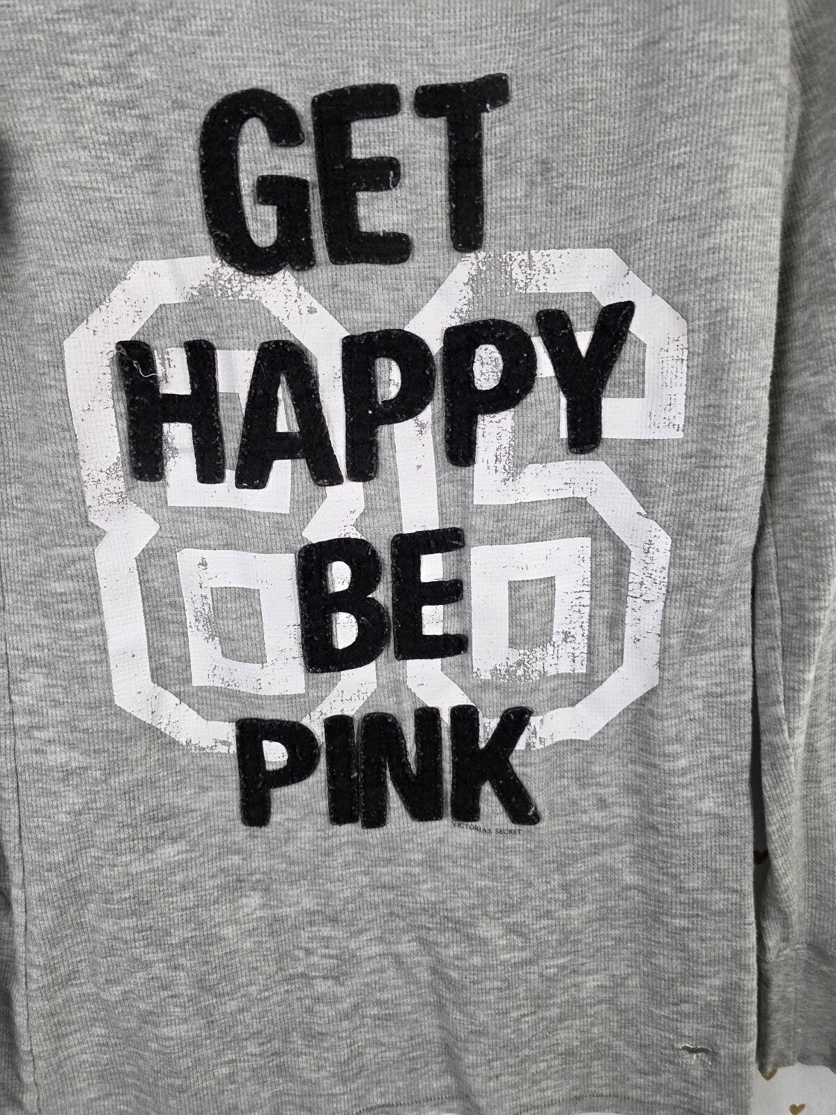 Victorias Secret PINK Thermal Long Sleeve Get Happy BE Pink Shirt Large
