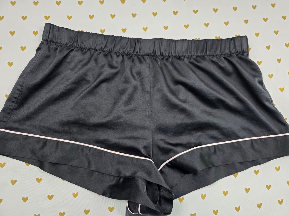 Victorias Secret Black Satin Medium Sleep Shorts Boxers Pajama Bottoms
