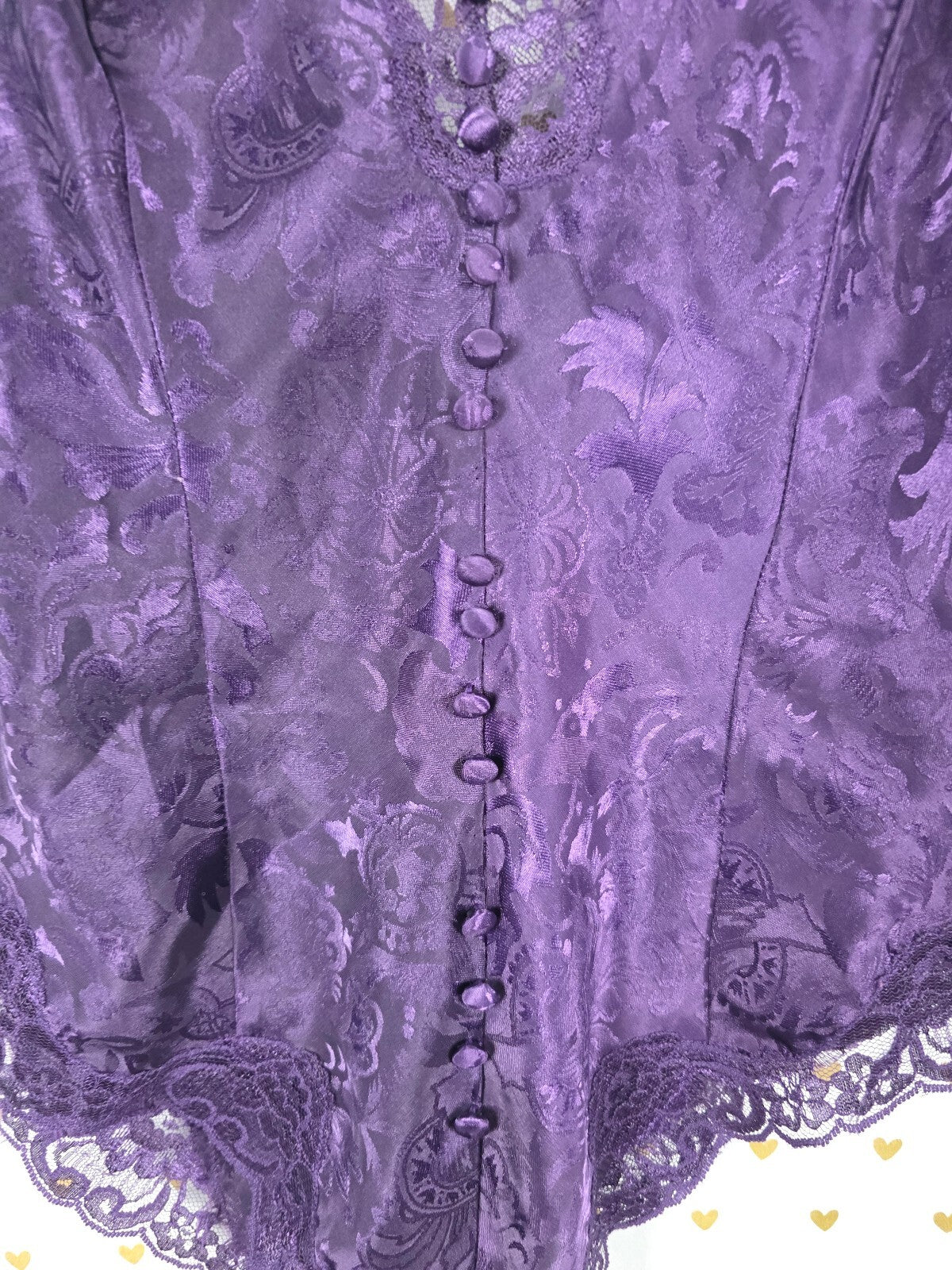 Vintage Victoria's Secret Gold Label Purple Jacquard Teddy Bodysuit S Bows