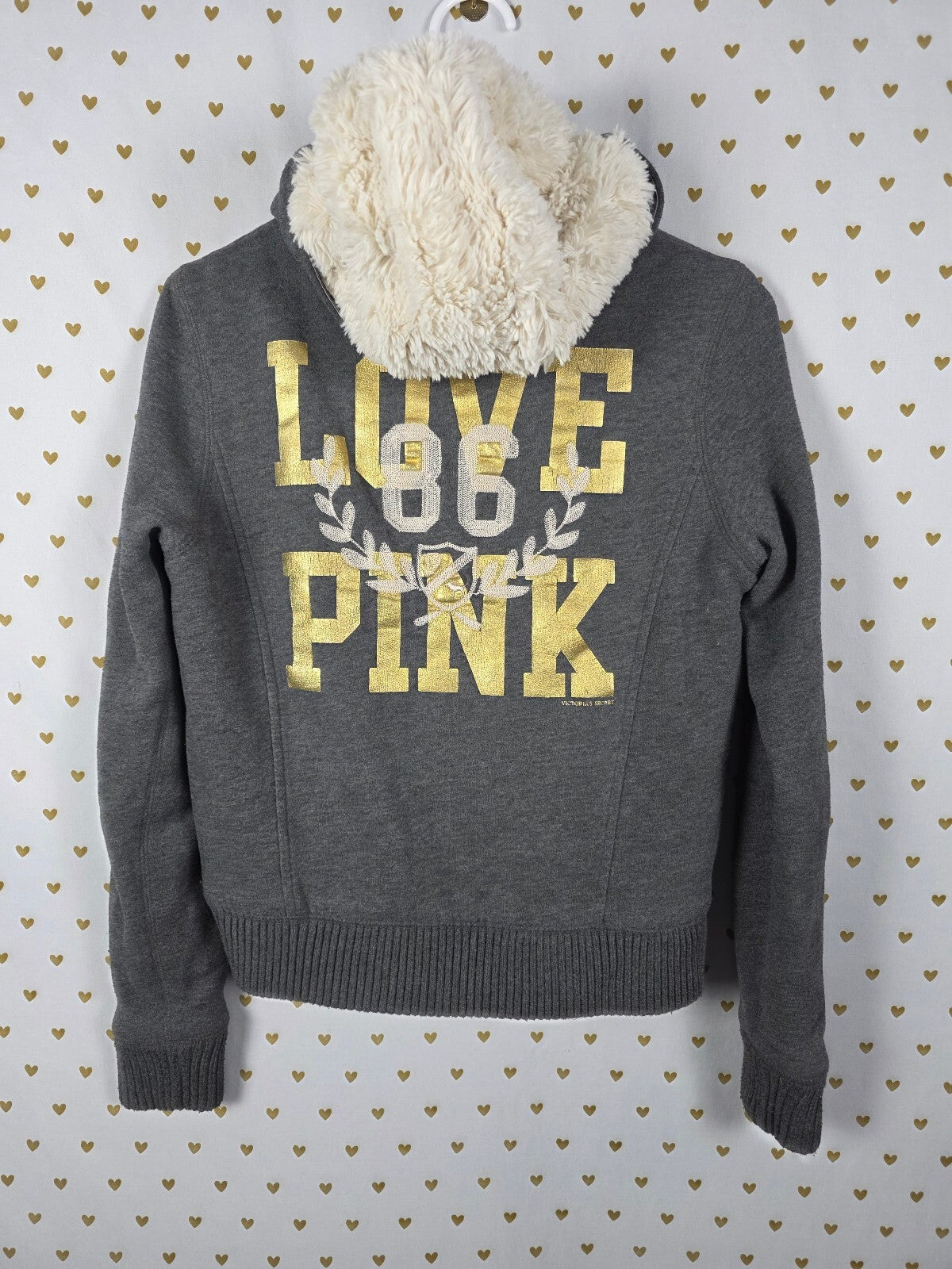 Victorias Secret Pink GRAIL Fur Lined LOVE Hoodie Double Breasted Y2K VTG jacket