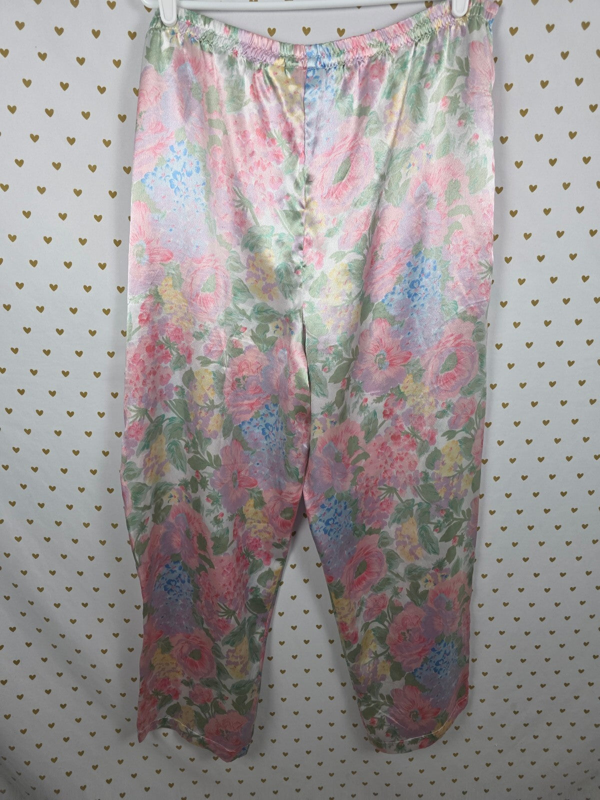 Vintage Victoria's Secret Gold Label Satin Pajama Pants L Pastel Floral 90s