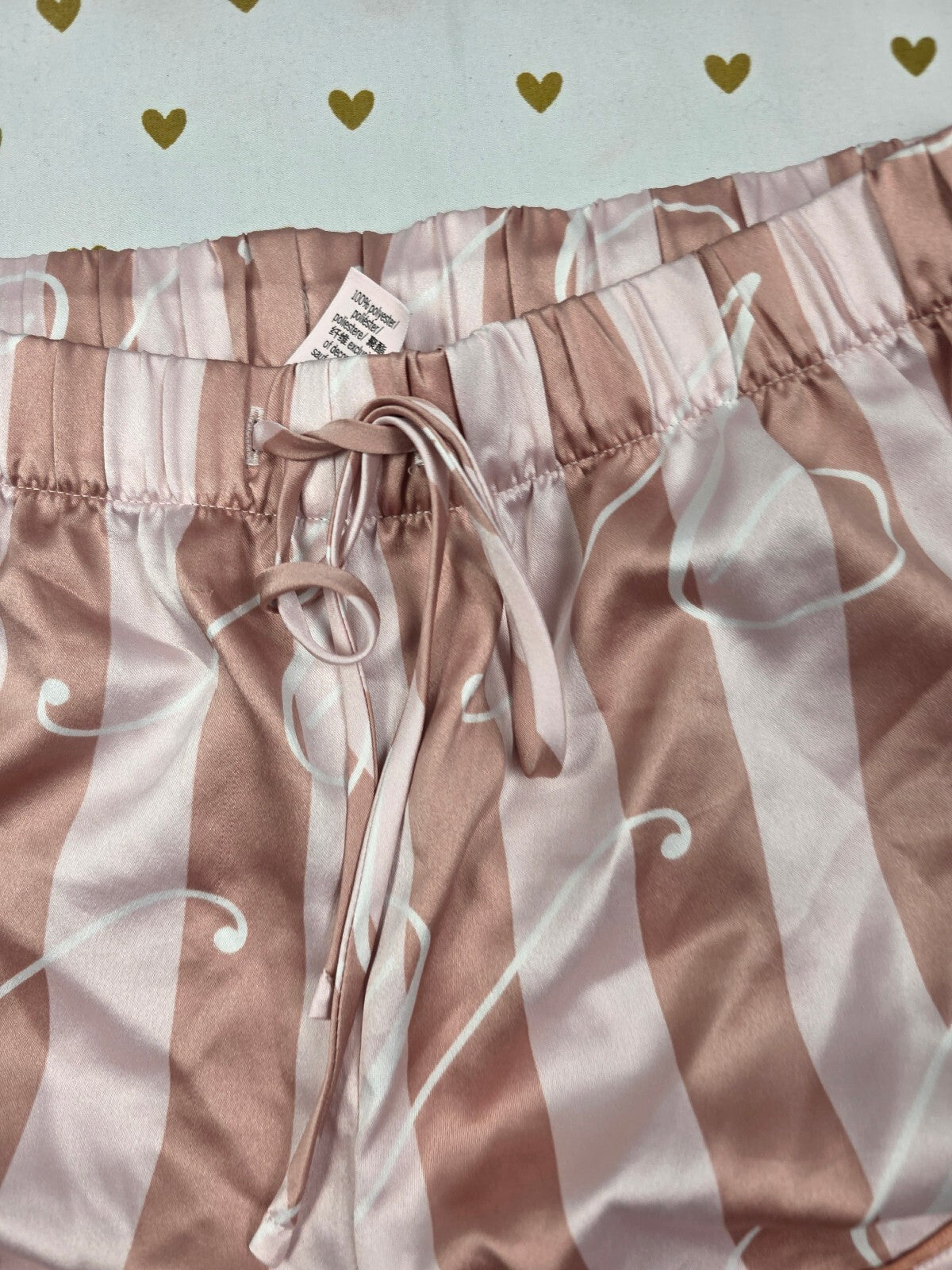 Victorias Secret Satin Beige Striped XS Sleep Shorts Boxers Pajama Bottoms