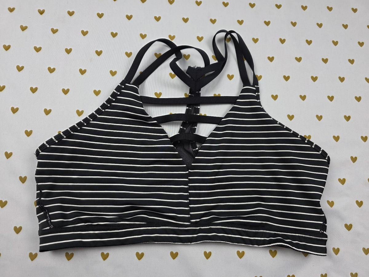 Victorias Secret Sports bra Caged Strappy Striped LARGE Bralette Bra Top Tank