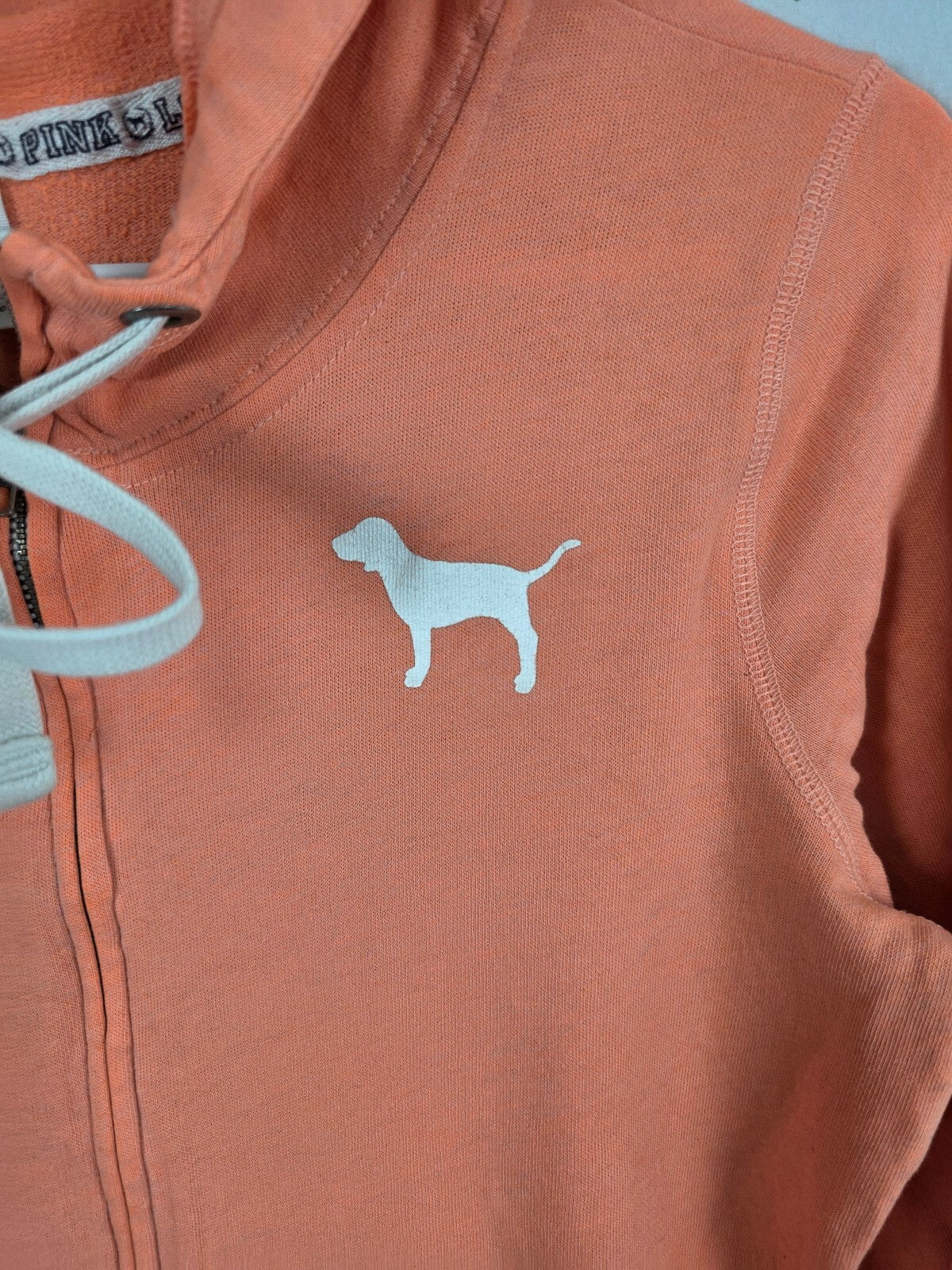 Victorias Secret Pink Orange Love Full Zip Hooded Jacket Logo Small