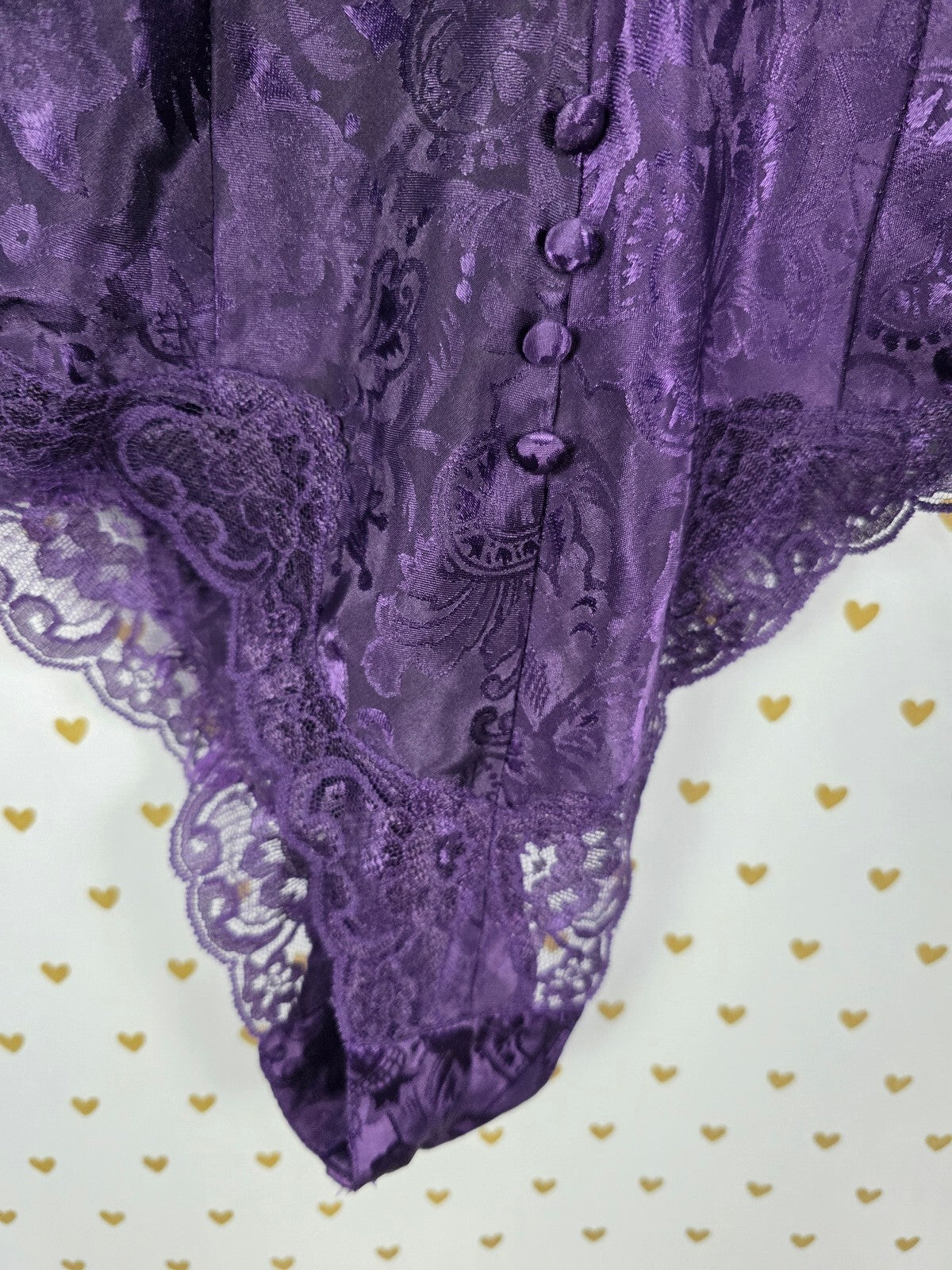 Vintage Victoria's Secret Gold Label Purple Jacquard Teddy Bodysuit S Bows