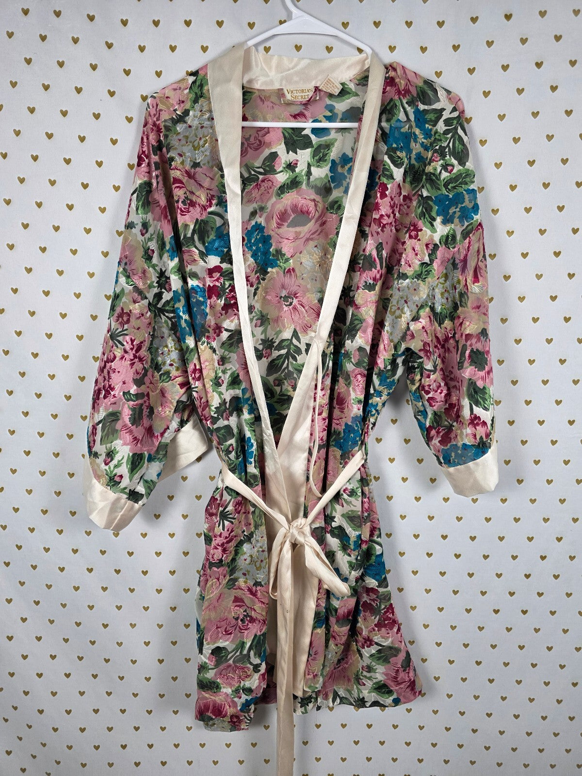 Vintage Victoria's Secret Floral Jacquard Teddy Bodysuit & Matching Robe Set