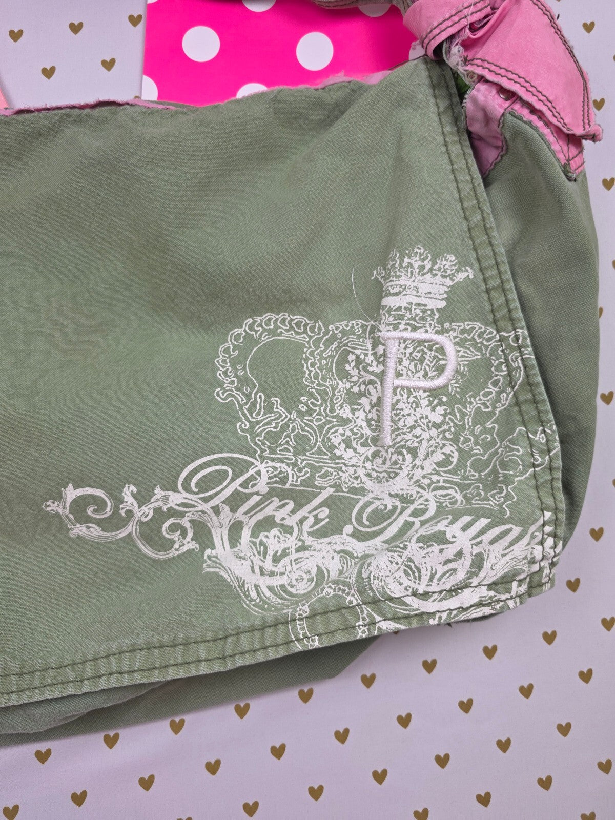 Vintage Victoria's Secret PINK Royalty Messenger Bag Green Organizer Pouches HTF