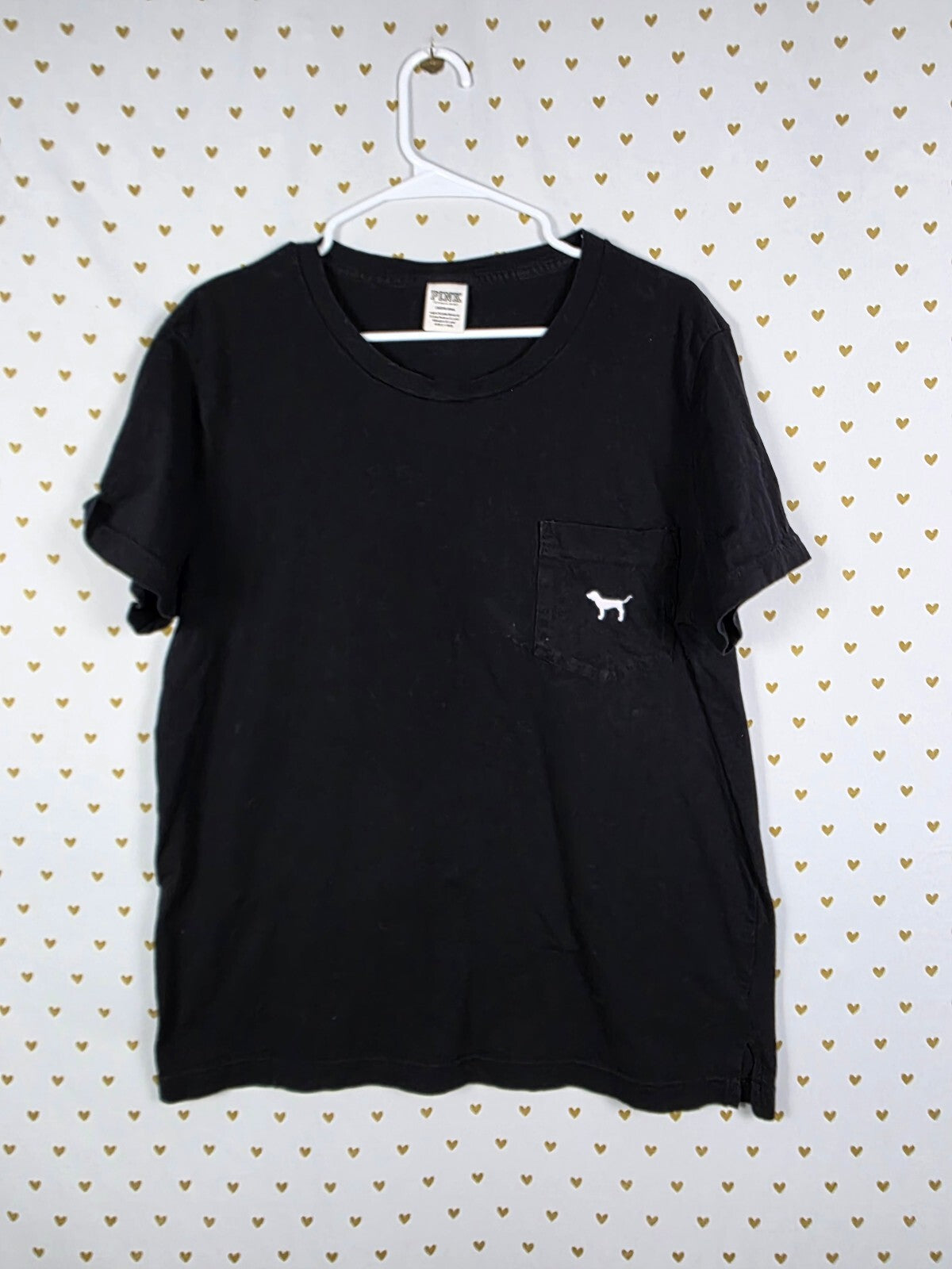 Victorias Secret PINK Leopard Cheetah Dog Logo Pocket Tee Shirt black Large