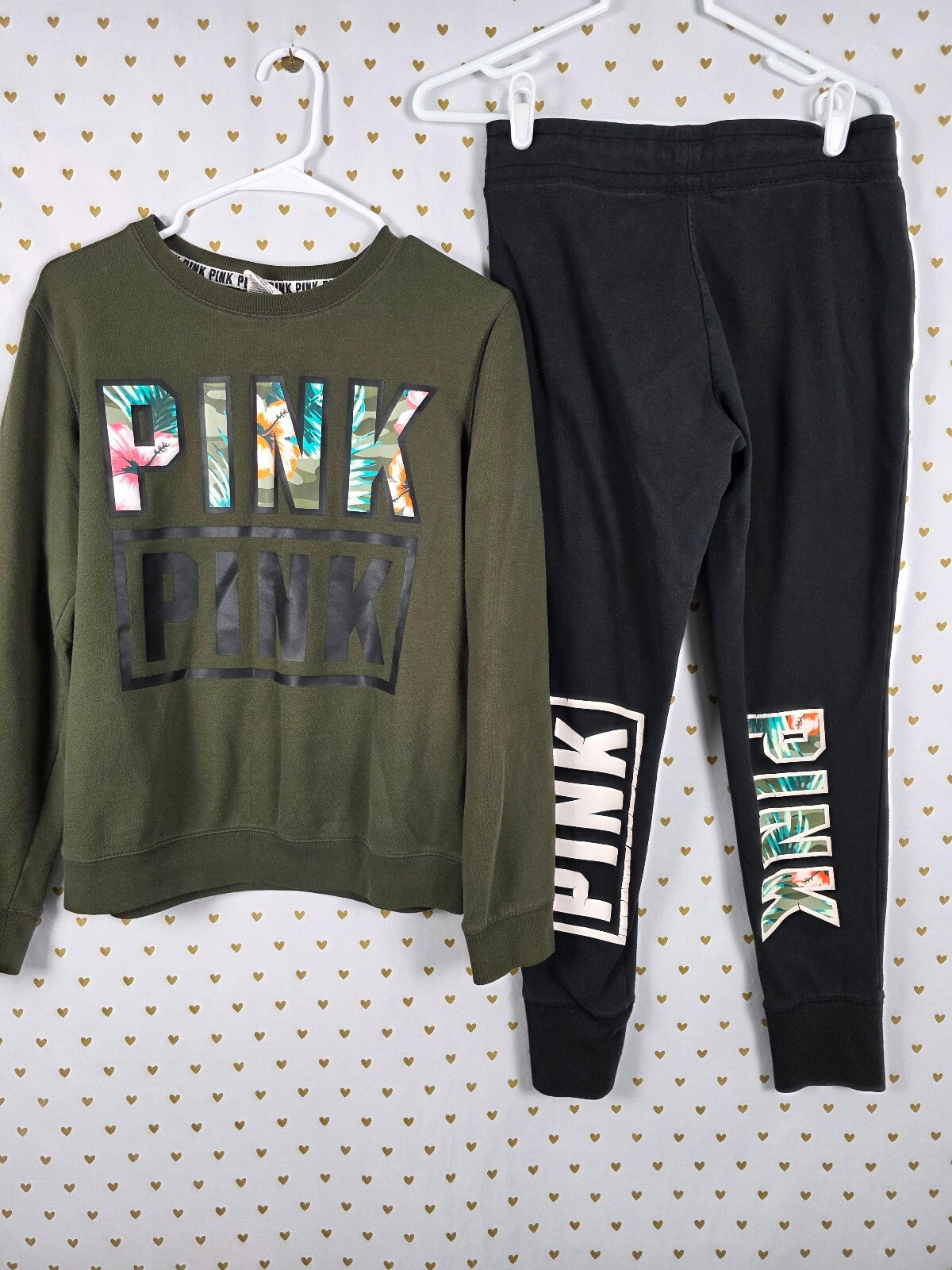 Victorias Secret Pink Hawaiian Hibiscus SET Sweater Joggers Sweats SET SMALL