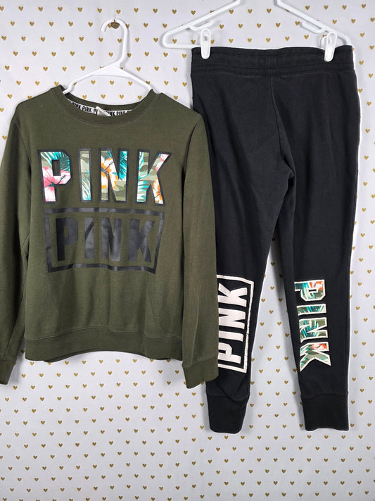 Victorias Secret Pink Hawaiian Hibiscus SET Sweater Joggers Sweats SET SMALL