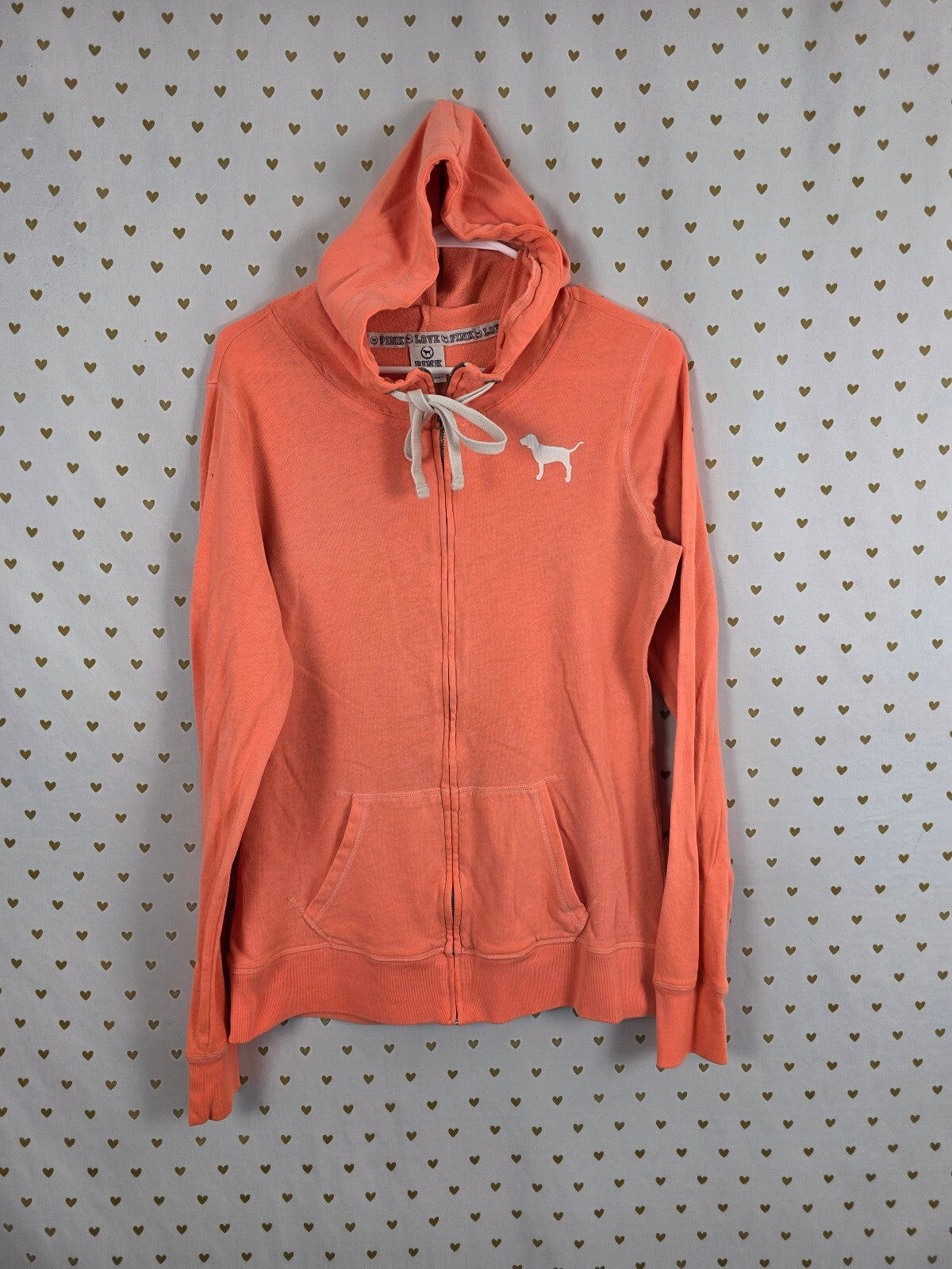 Victorias Secret Pink Orange Love Full Zip Hooded Jacket Logo Small