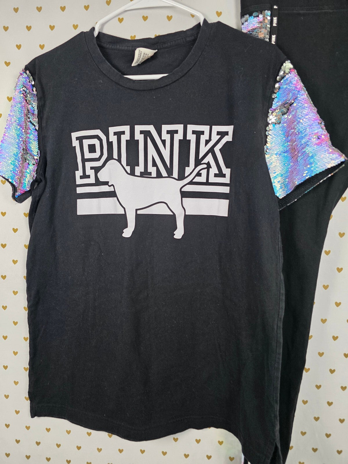 Victorias Secret PINK Mermaid Flip Bling Yoga Pants & Tee set outfit Small HTF