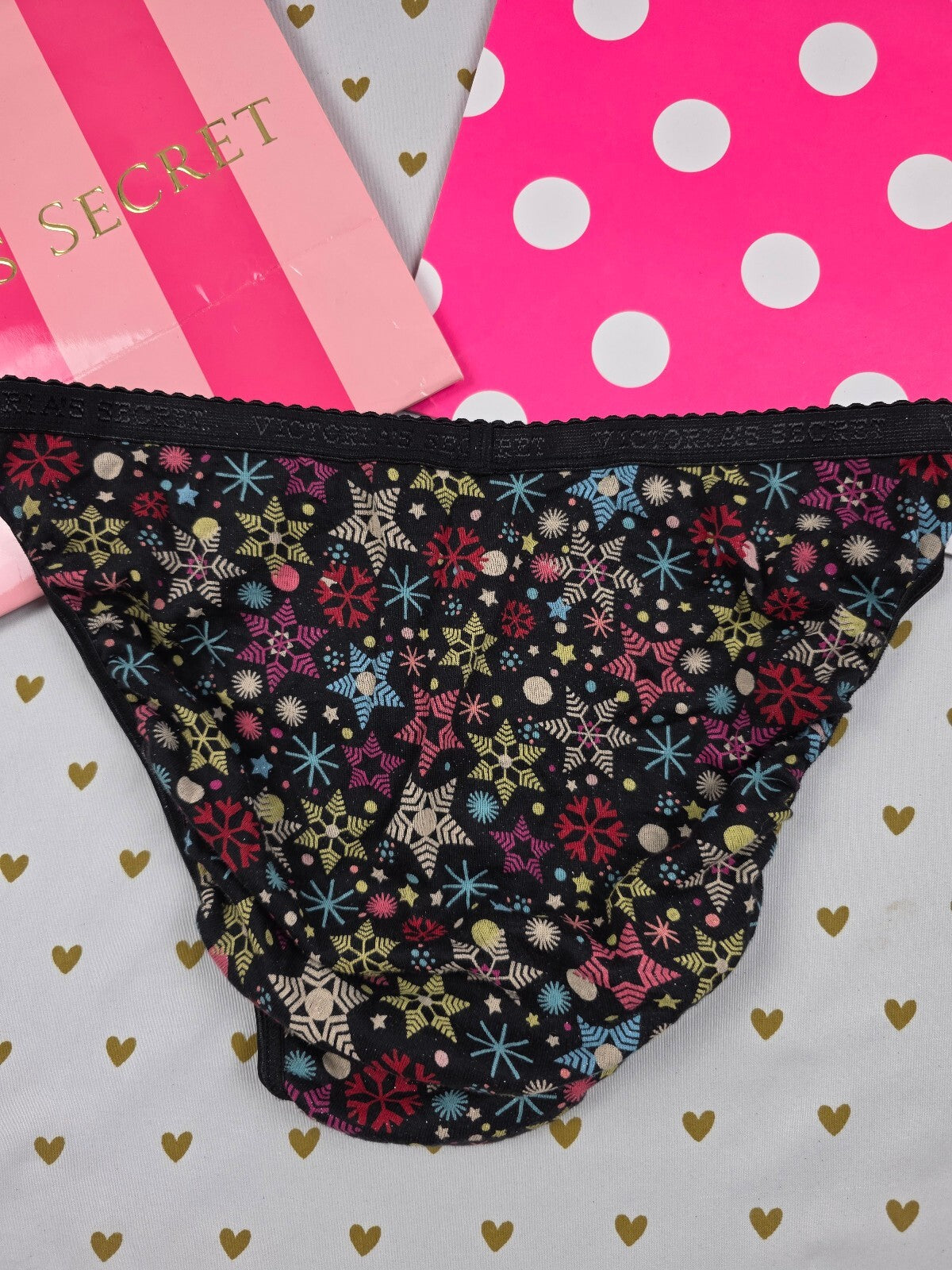Vintage 2005 Victoria's Secret Bikini Panties M NWT Snowflake Holiday Cotton