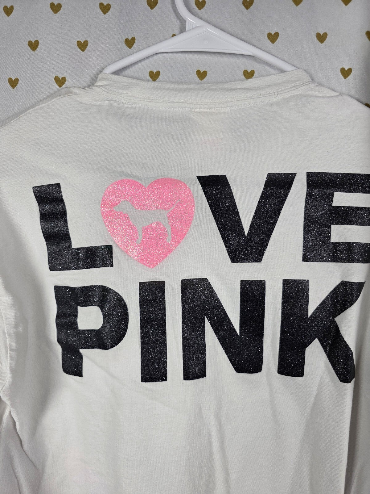 Victorias Secret PINK BLING GLITTER Campus Originals White Sweats TEE SHIRT SET