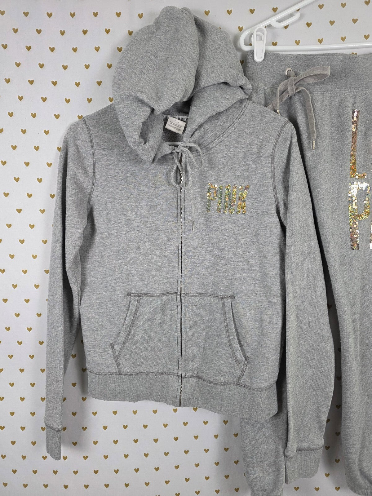 Victorias Secret Pink Vintage Gradient Bling SET Gold Sequined Small Y2k Sweats